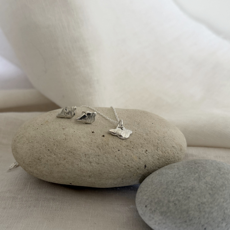 Solid Isle of Wight Stud Earrings – Line Textured Finish
