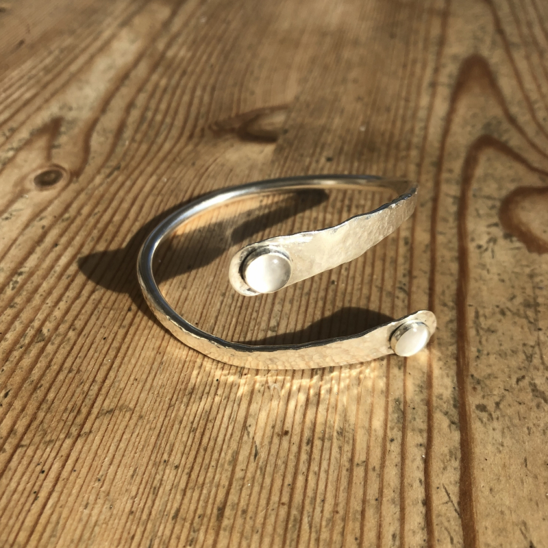 Double Stone Set Hammered Cuff
