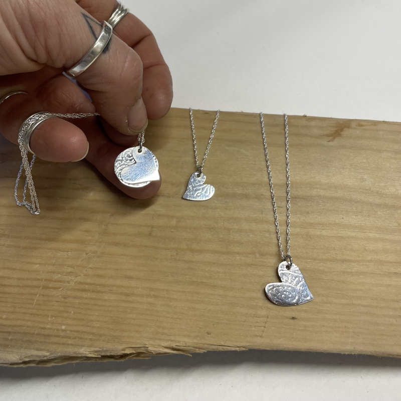 Large Love Heart + Textured Disc Pendant