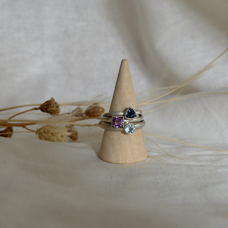 Aquamarine Round Satin Finish Ring