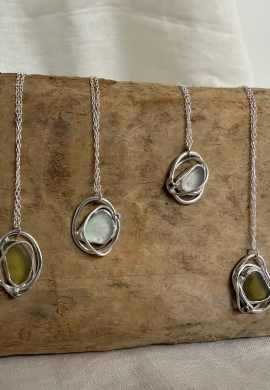 Pebble Double Pendant – Seaglass & White Topaz