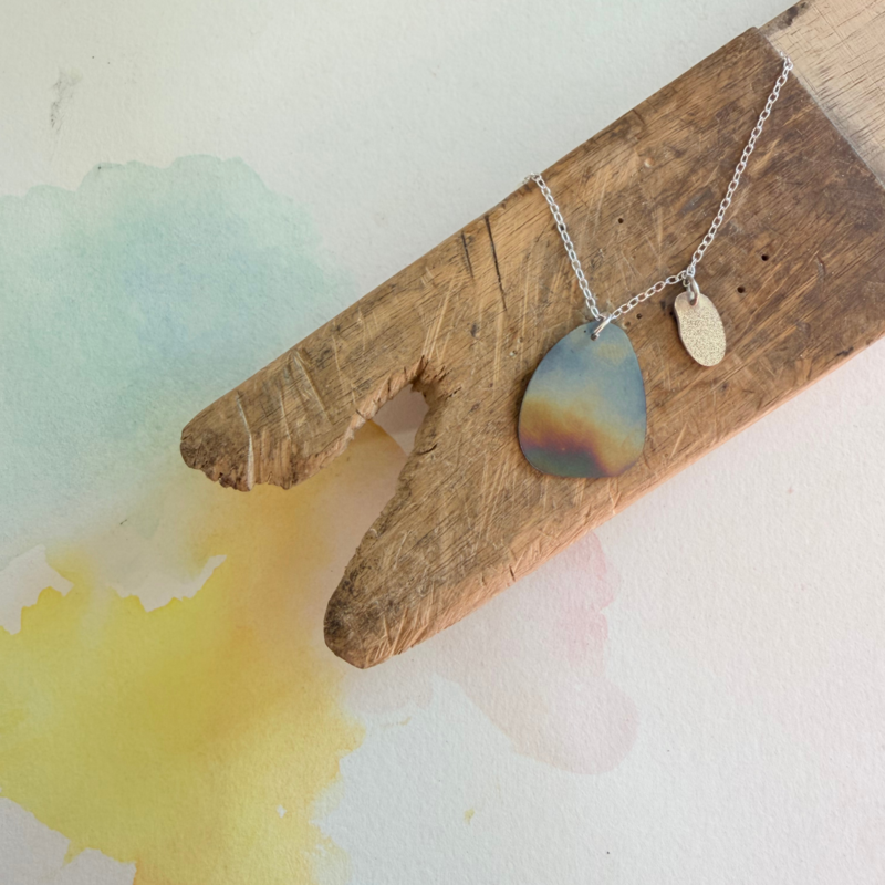 Watercolour Pebble Pendant - Titanium Tide