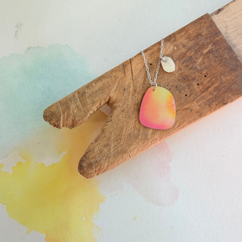Watercolour Pebble Pendant - Sunset Glow