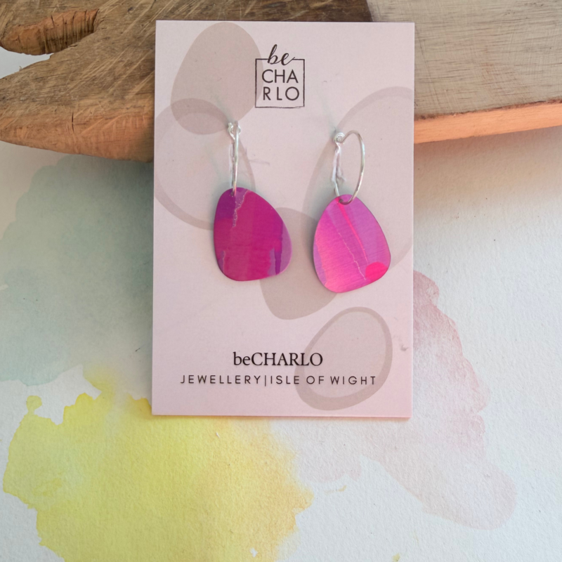 Watercolour Pebble Hoop Earrings - Fuchsia Tide